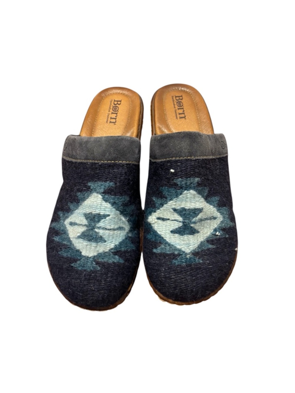 Born Women's Bandy Blanket Clog Mules Blue Aztec Print Size 10 Leather